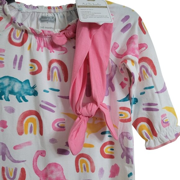 Mud Pie Pink Bamboo Dino Sleeper Footie and Headband Set Size 3-6 Month Dinosaur - Picture 6 of 16